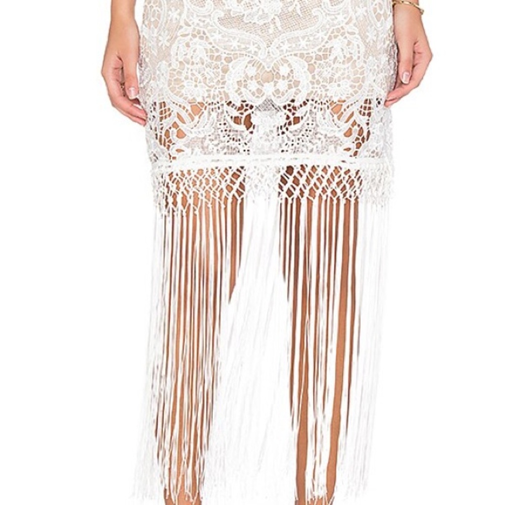 Self-Portrait Ivory Lace Dress with Fringe - Picture 4 of 8
